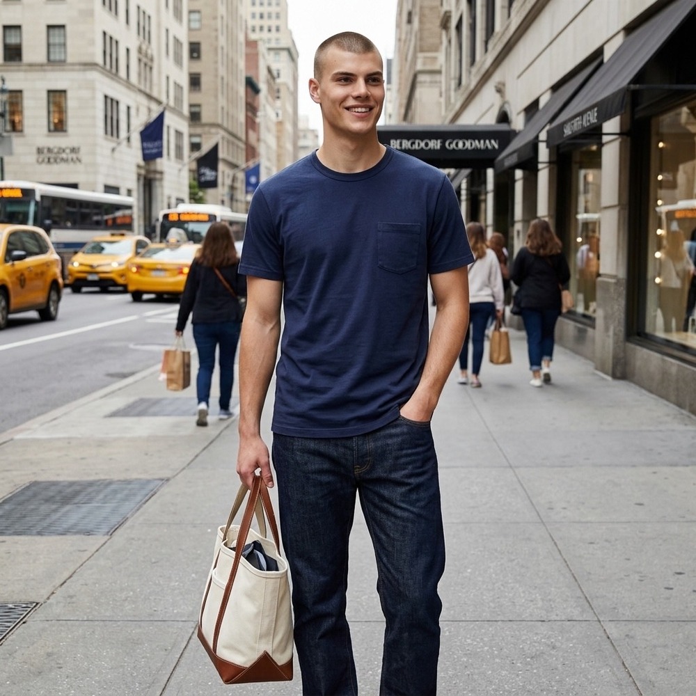 Taylor Stitch Mens Heavy Bag Tee Navy Blue Short Sleeve Pocket T-Shirt Size 42 M